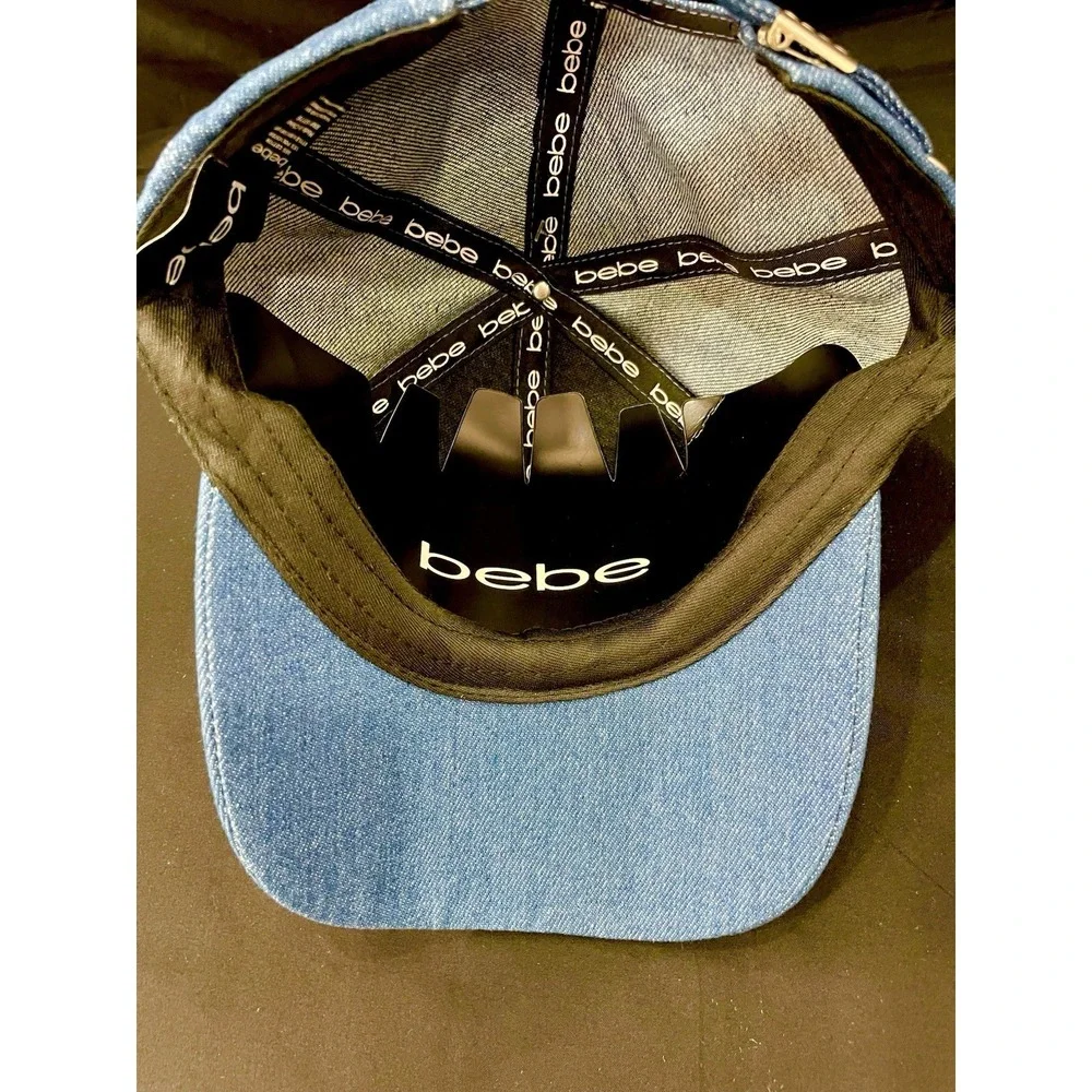 NWT Bebe Rhinestone Denim‎ Baseball Hat Blue All Over Bling Logo Cap Y2K